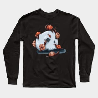 Halloween Pumpkin Snails on a Skull Long Sleeve T-Shirt